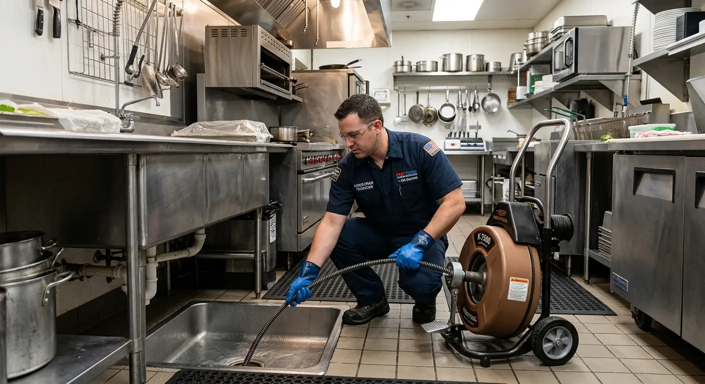 Commercial drain cleaning service in a restaurant kitchen in Sandusky